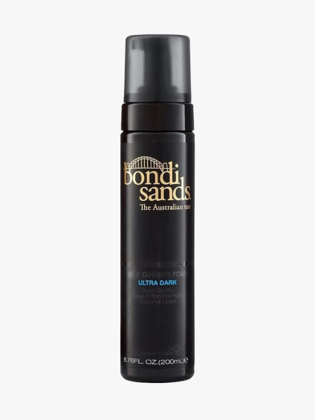 Bondi Sands Ultra Dark Foam in branded component on a light gray background