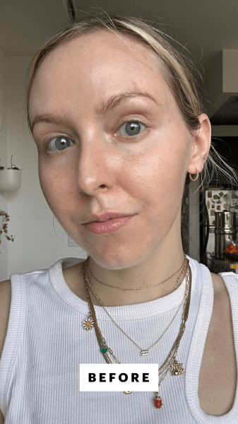 Kinonen before applying the Haus Labs Triclone Skin Tech Foundation